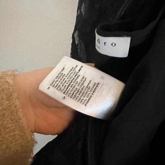 Sandro - Black Floral Lace & Embroidered Puff Sleeve Sheath Dress Size 40 - Picture 4 of 7